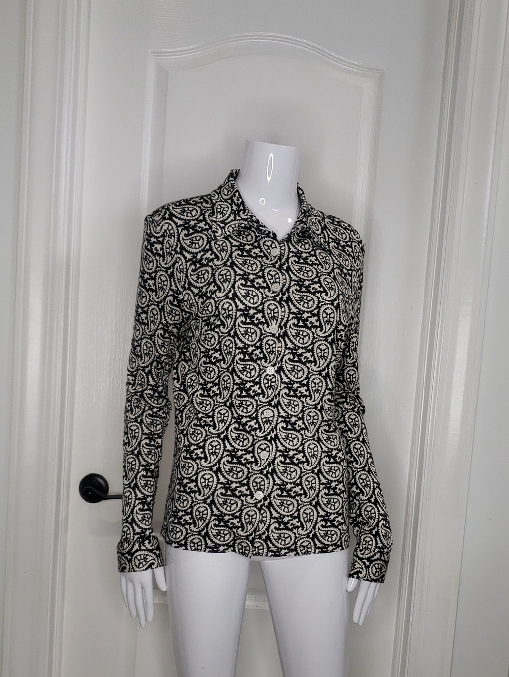 Michael Michael Kors Black & White Paisley Button Down Shirt Size Large